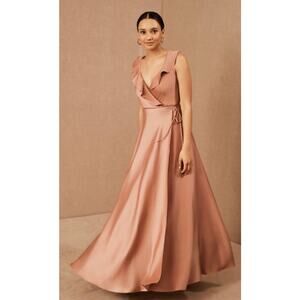 BHLDN Sedona Tansy Satin Charmeuse Ruffle Maxi Wrap Gown